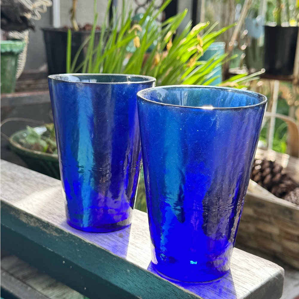 SOLD Yalos Casa Murano Vibrant Blue Glass Tumbler from Italy